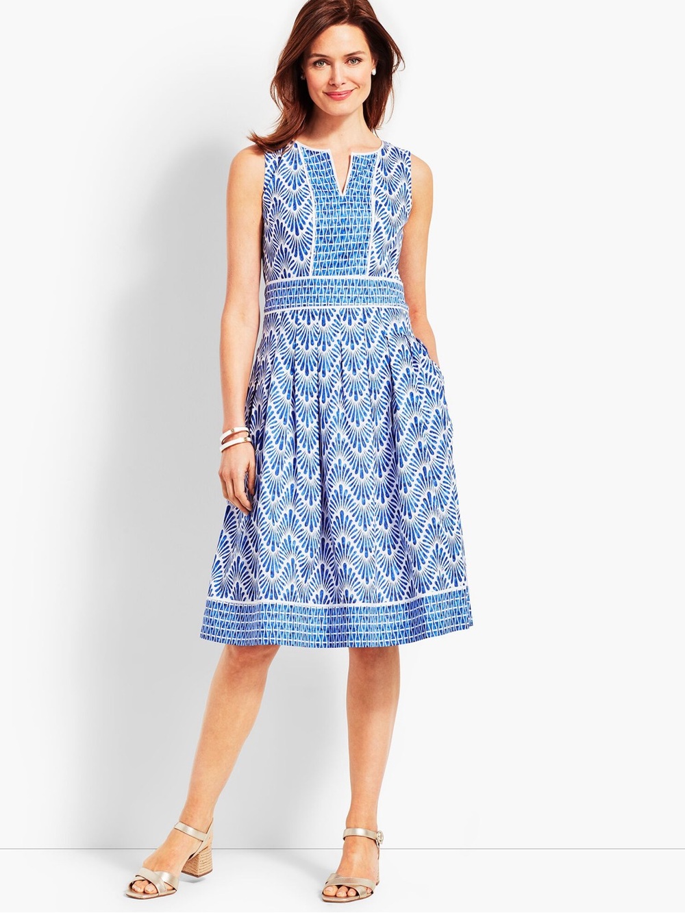 Talbots 4P Blue Patterned Sleeveless A-Line Dress